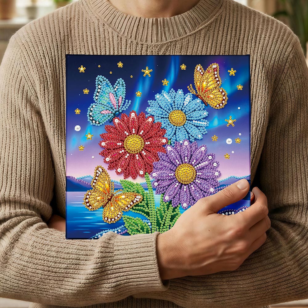 Diamond Painting | Parel Schilderij | Vlinders die Rond Gerbera’s Fladderen