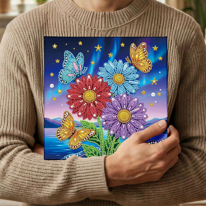 Diamond Painting | Parel Schilderij | Vlinders die Rond Gerbera’s Fladderen