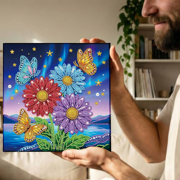 Diamond Painting | Parel Schilderij | Vlinders die Rond Gerbera’s Fladderen