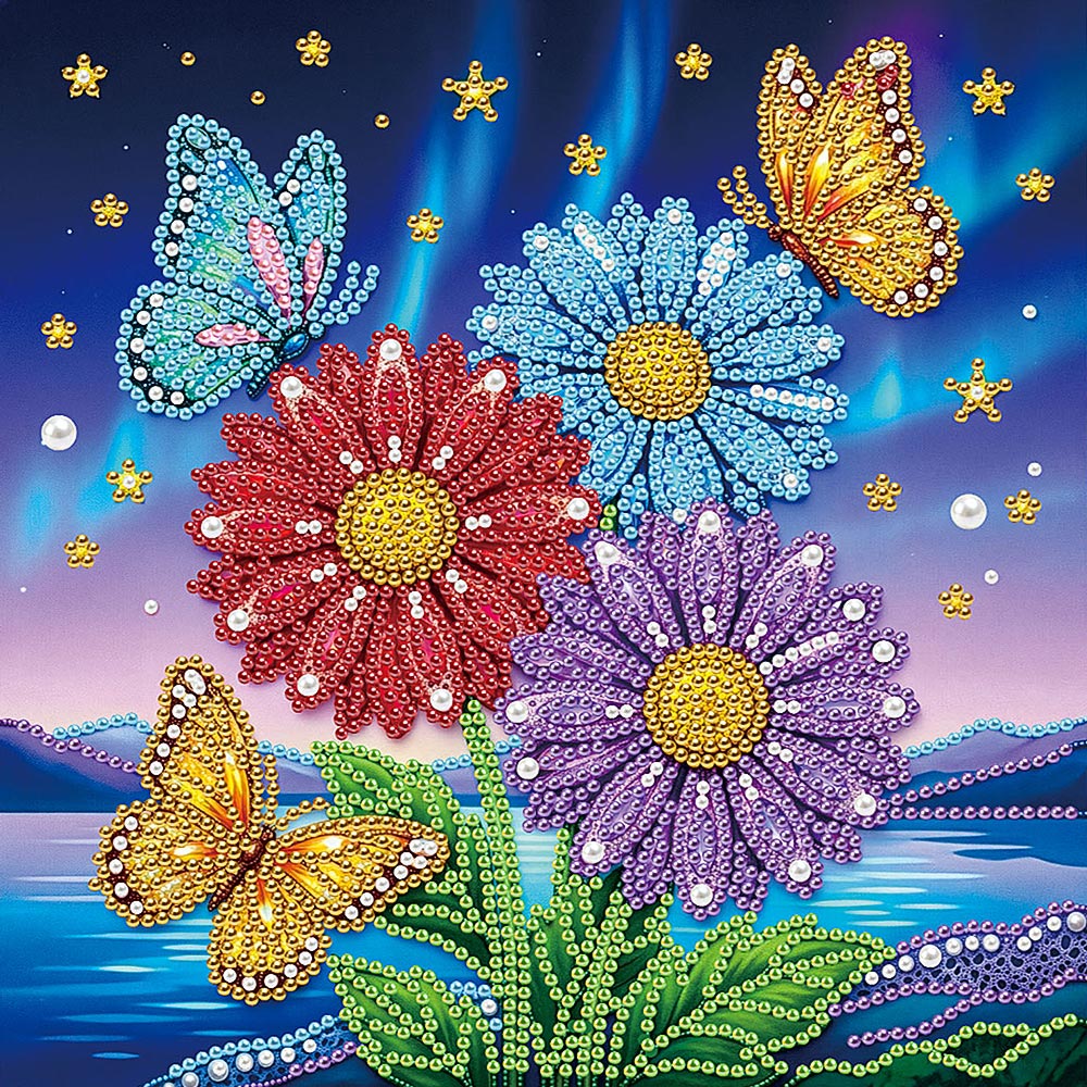 Diamond Painting | Parel Schilderij | Vlinders die Rond Gerbera’s Fladderen