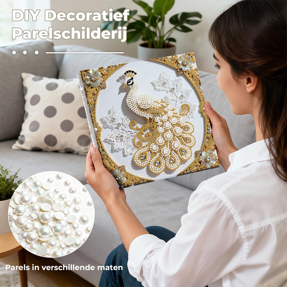 Diamond Painting | Parel Schilderij | Witte Pauw