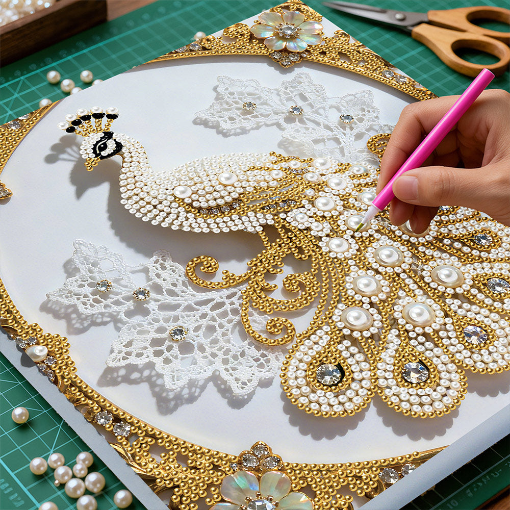 Diamond Painting | Parel Schilderij | Witte Pauw