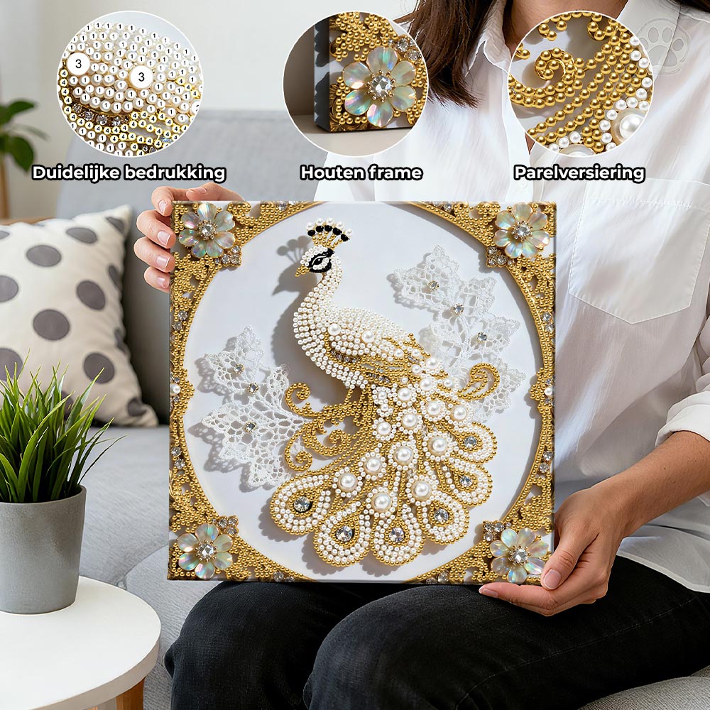 Diamond Painting | Parel Schilderij | Witte Pauw