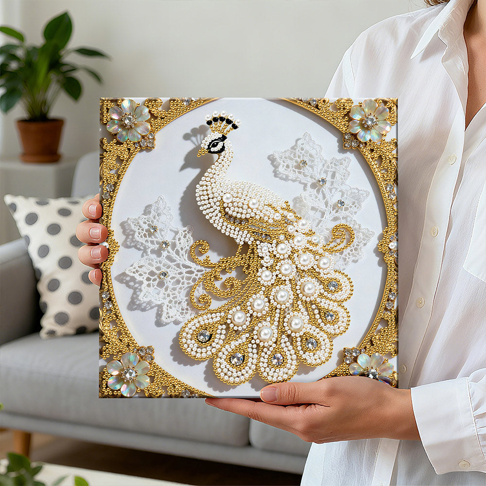 Diamond Painting | Parel Schilderij | Witte Pauw