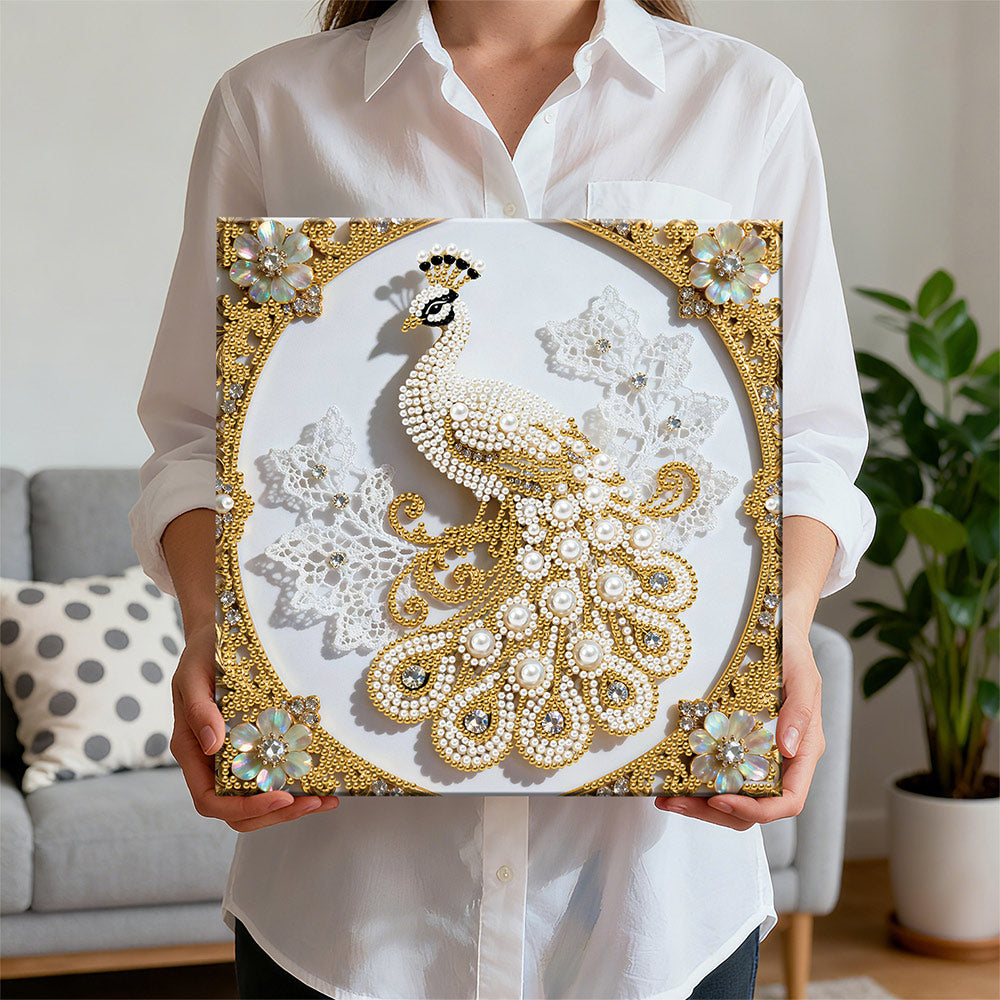 Diamond Painting | Parel Schilderij | Witte Pauw