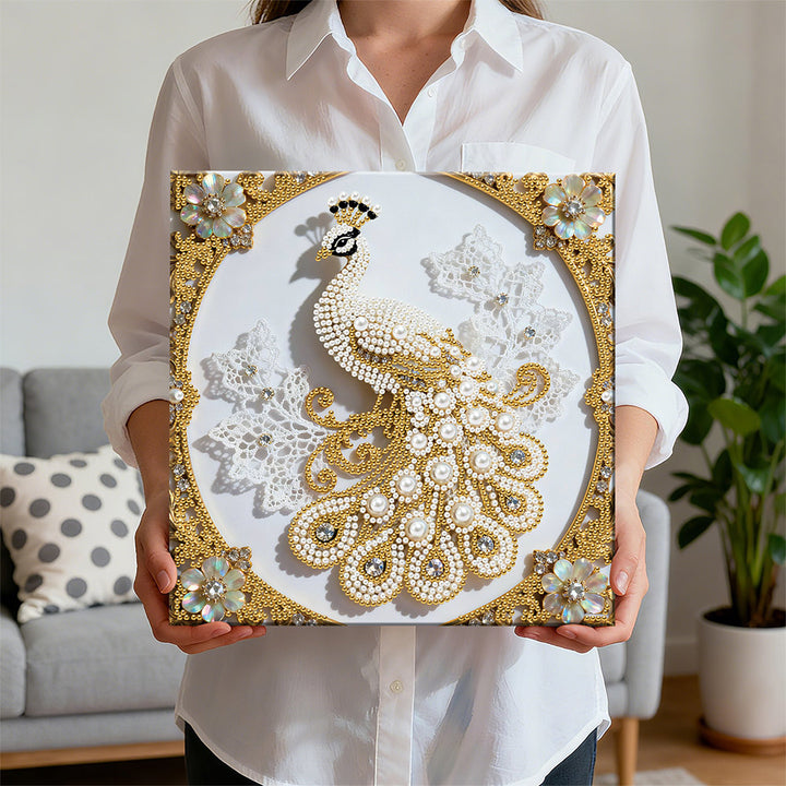 Diamond Painting | Parel Schilderij | Witte Pauw