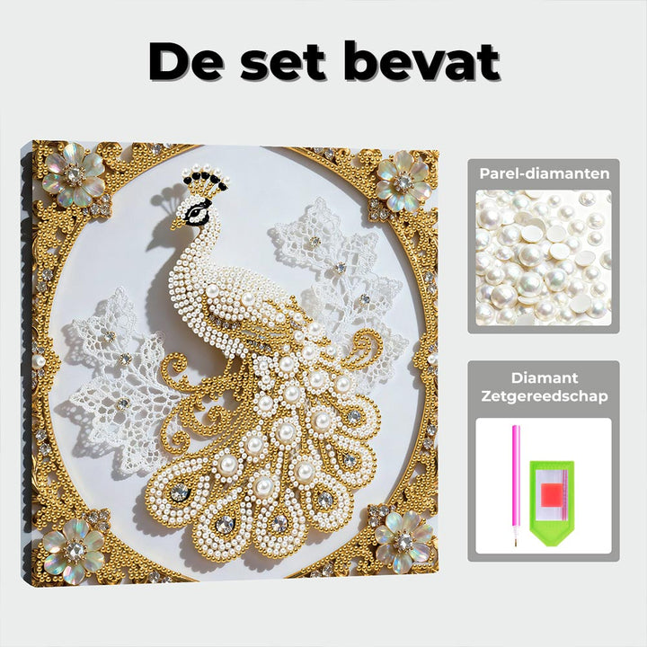 Diamond Painting | Parel Schilderij | Witte Pauw