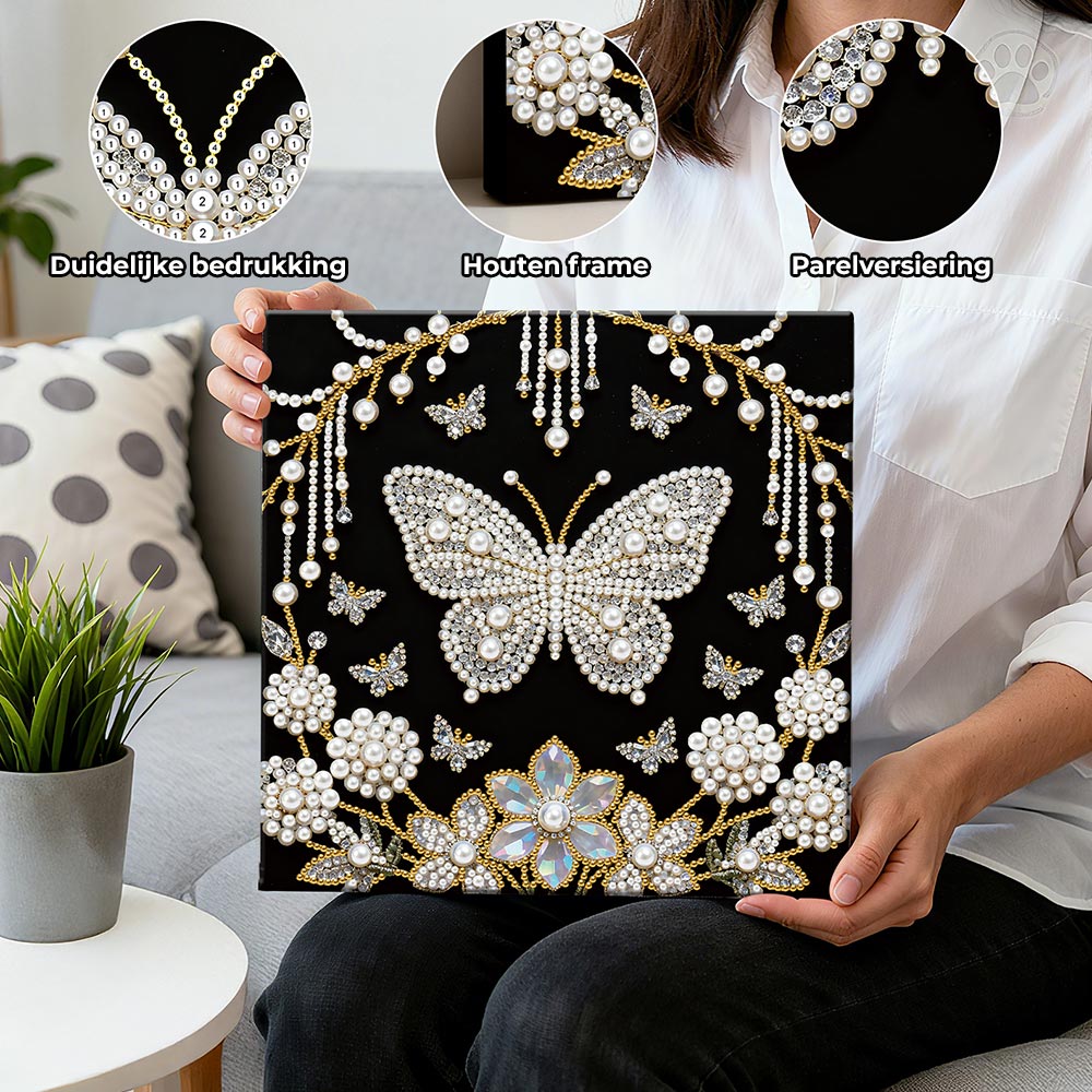 Diamond Painting | Parel Schilderij | Witte Vlinder en Paardenbloemen