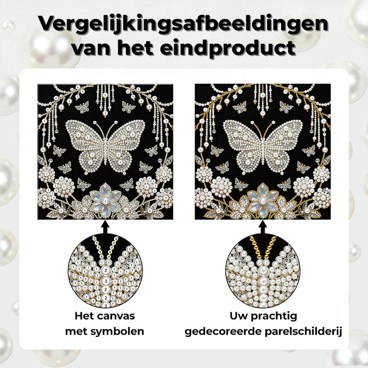 Diamond Painting | Parel Schilderij | Witte Vlinder en Paardenbloemen