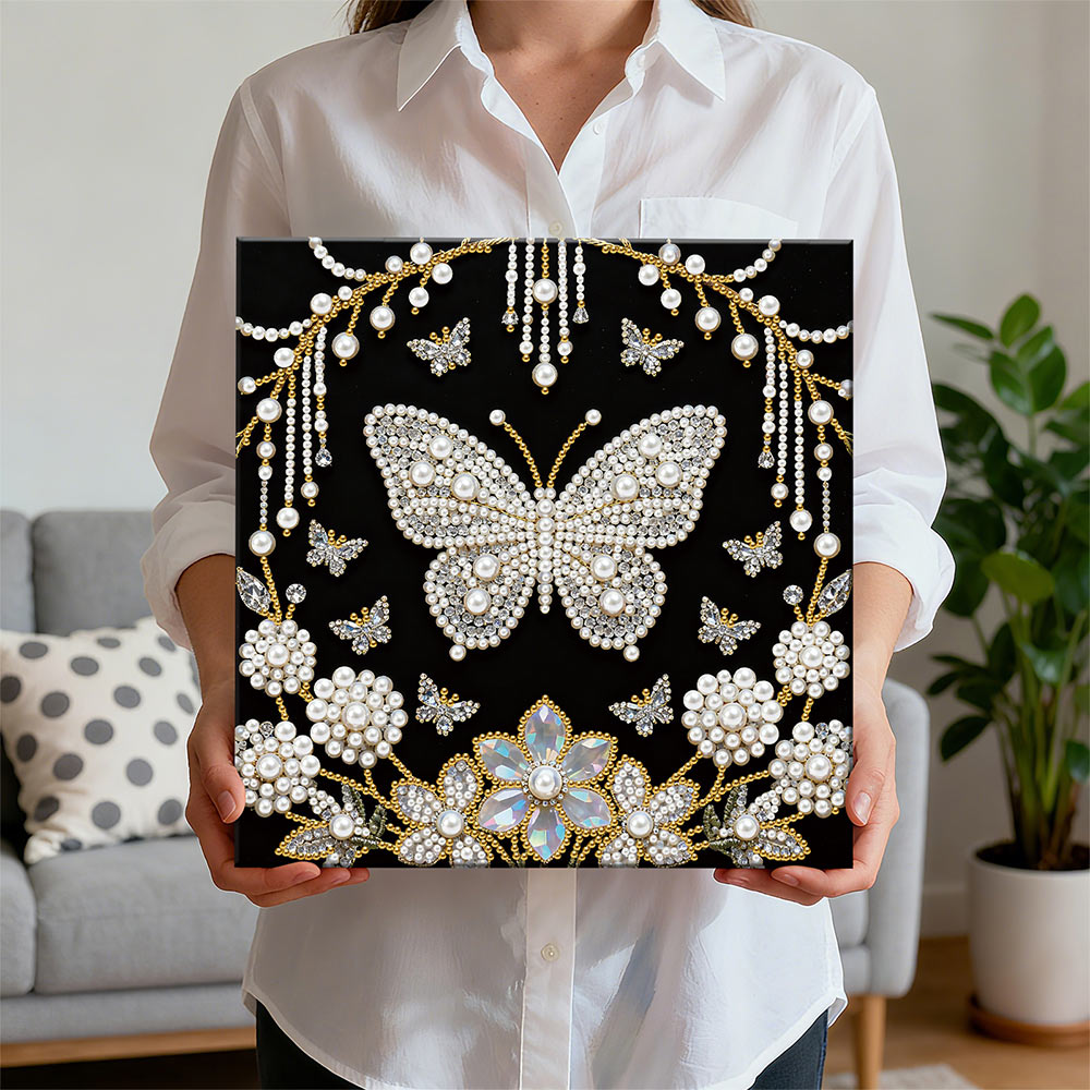 Diamond Painting | Parel Schilderij | Witte Vlinder en Paardenbloemen