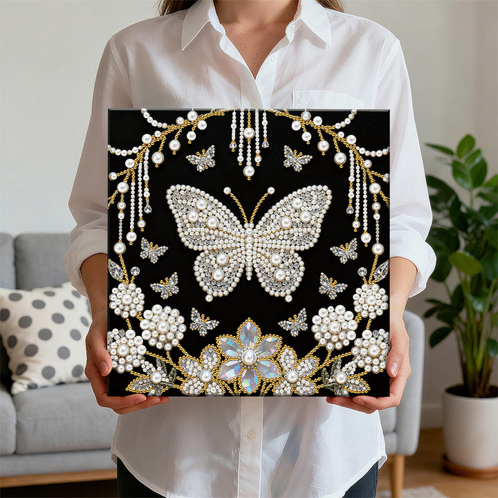 Diamond Painting | Parel Schilderij | Witte Vlinder en Paardenbloemen