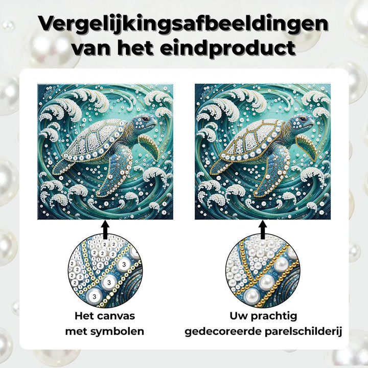 Diamond Painting | Parel Schilderij | Zeeschildpad in Wervelende Golven