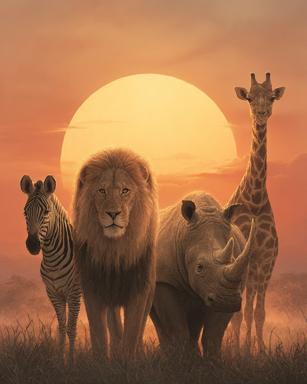 Dieren van de Afrikaanse Savanne bij Zonsondergang Diamond Painting