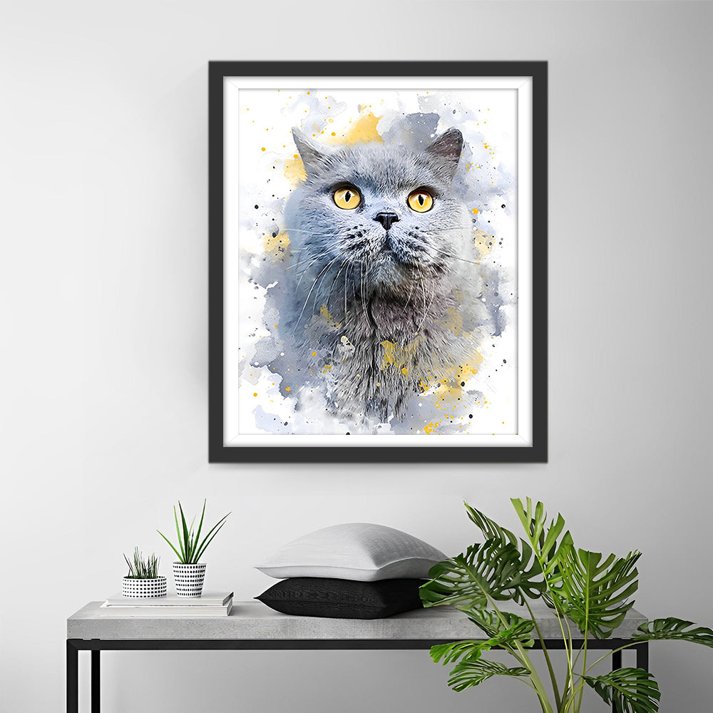 Dikke Grijze Kat Diamond Painting