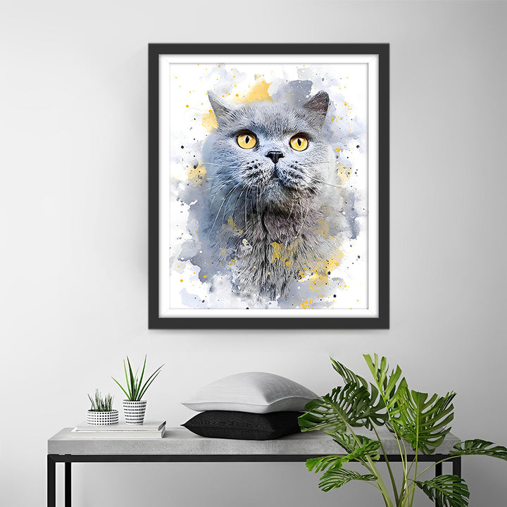 Dikke Grijze Kat Diamond Painting