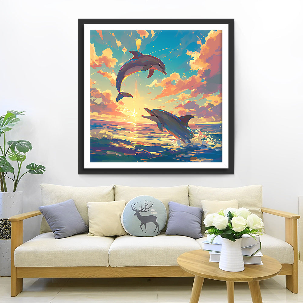 Dolfijnen onder Kleurrijke Wolken Diamond Painting