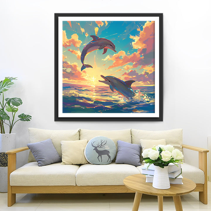Dolfijnen onder Kleurrijke Wolken Diamond Painting
