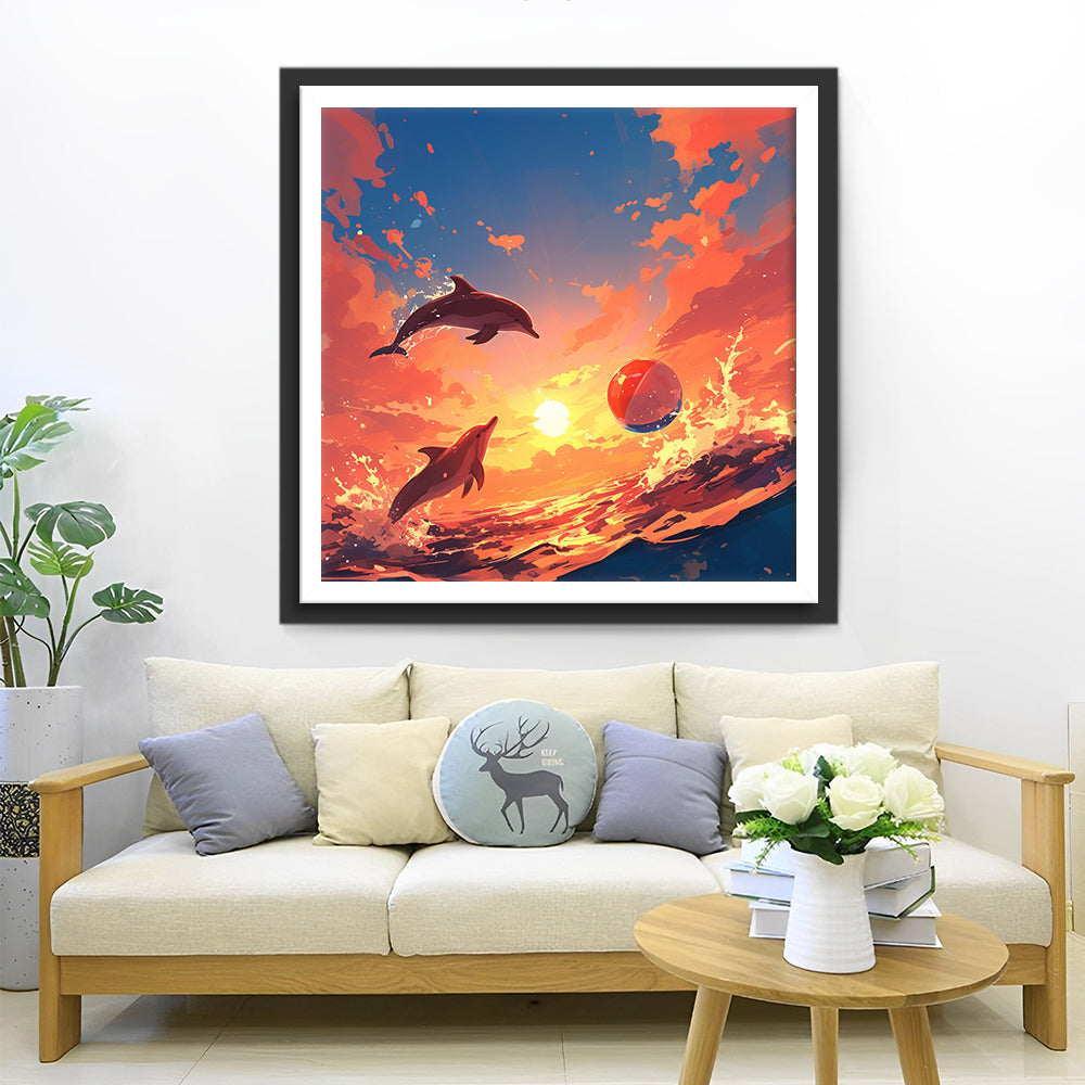 Dolfijnen spelen met een bal Diamond Painting