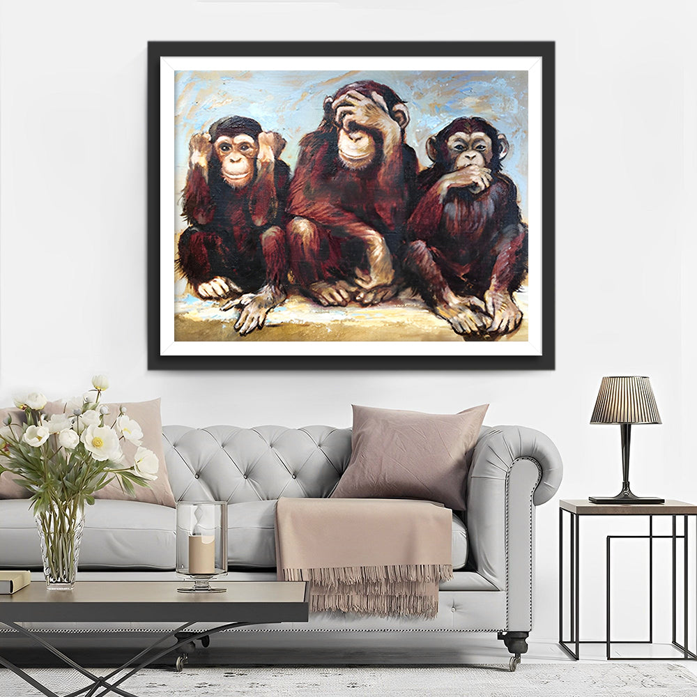 Drie Bezorgde Apen Diamond Painting