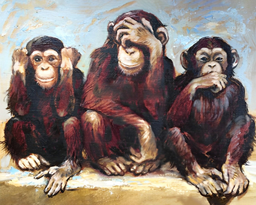 Drie Bezorgde Apen Diamond Painting