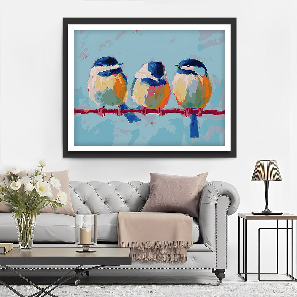 Drie Blauwe en Witte Vogels Diamond Painting