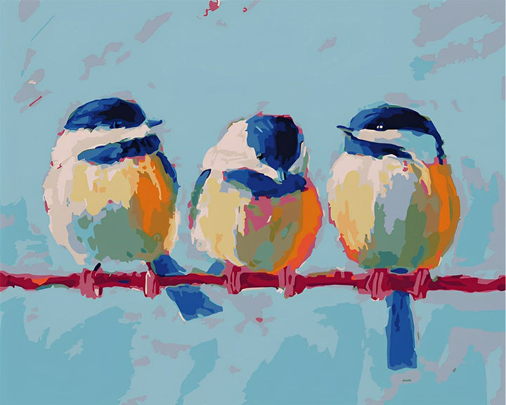 Drie Blauwe en Witte Vogels Diamond Painting