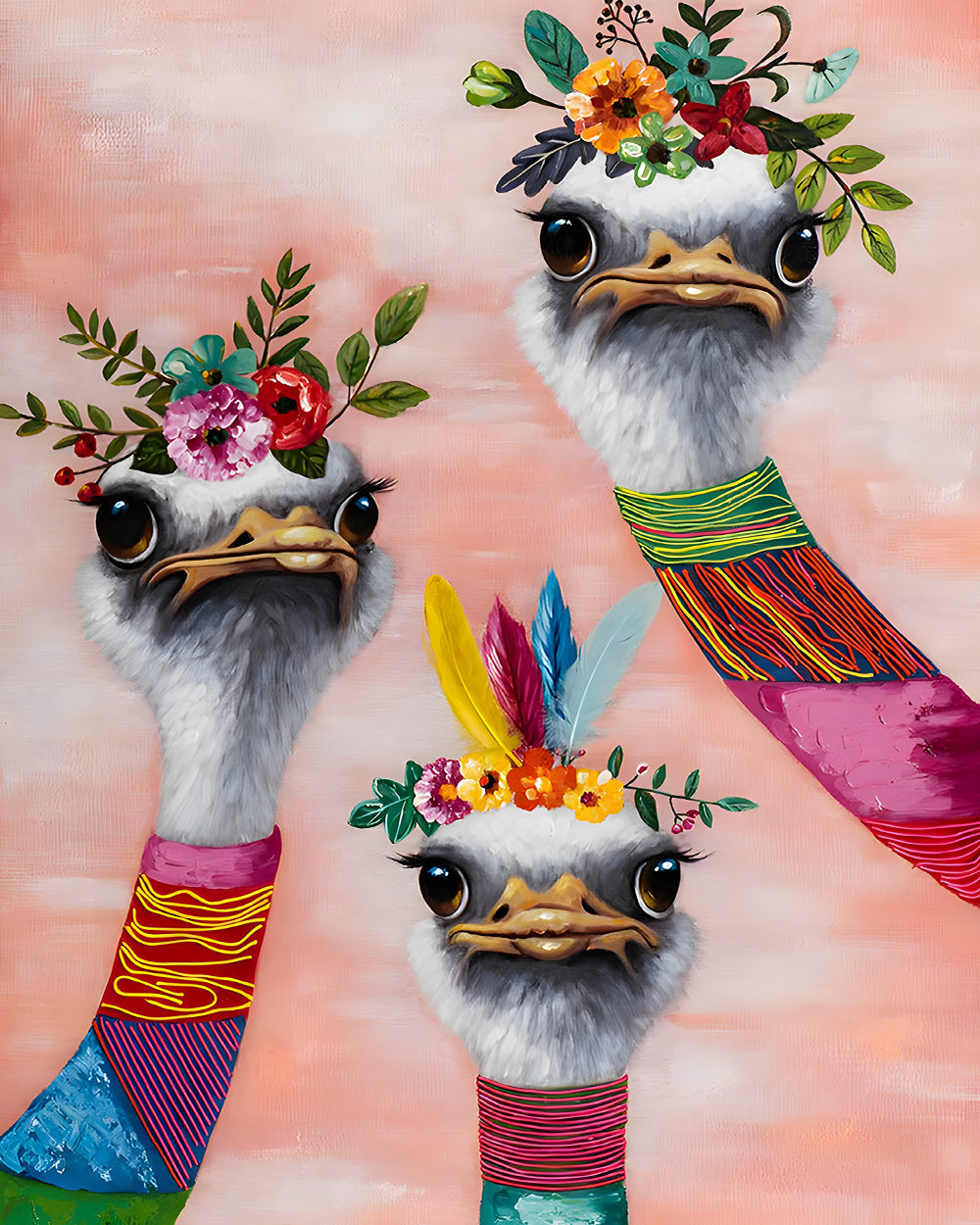 Drie Geklede Struisvogels Diamond Painting