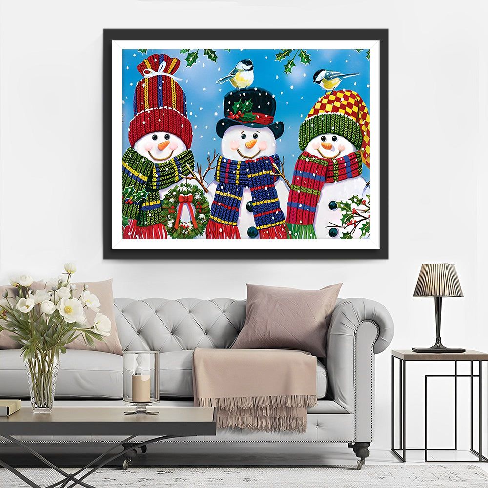 Drie Sneeuwpoppen met Sjaals en Hoeden Diamond Painting