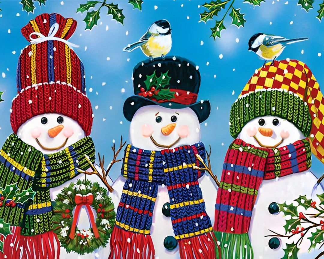 Drie Sneeuwpoppen met Sjaals en Hoeden Diamond Painting