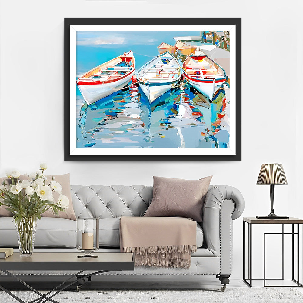 Drie Witte Boten op de Zee Diamond Painting