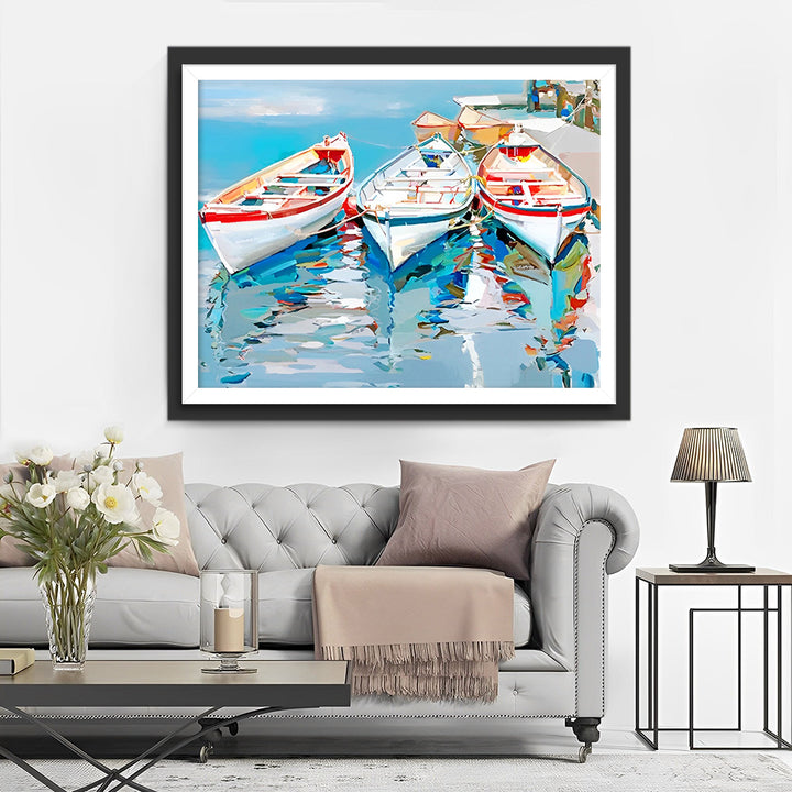 Drie Witte Boten op de Zee Diamond Painting