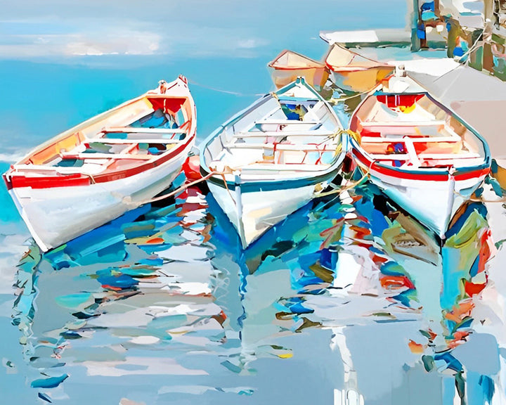 Drie Witte Boten op de Zee Diamond Painting