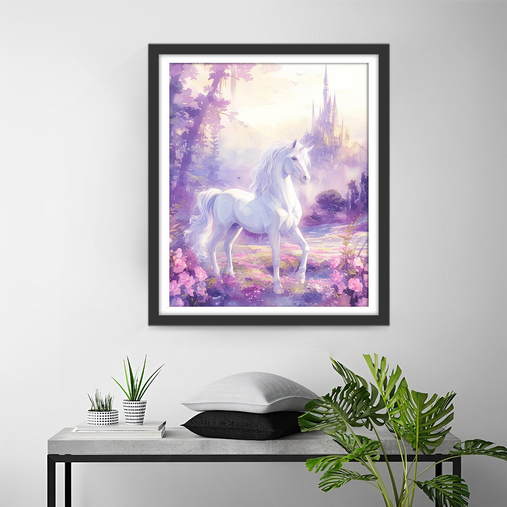 Dromerig Kasteel en Witte Eenhoorn Diamond Painting