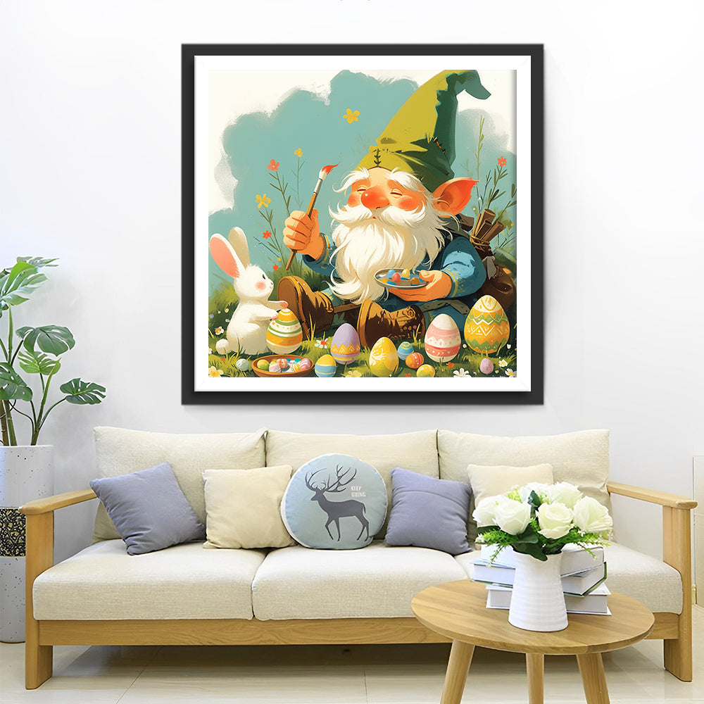 Dwerg, Konijn en Kleurrijke Paaseieren Diamond Painting