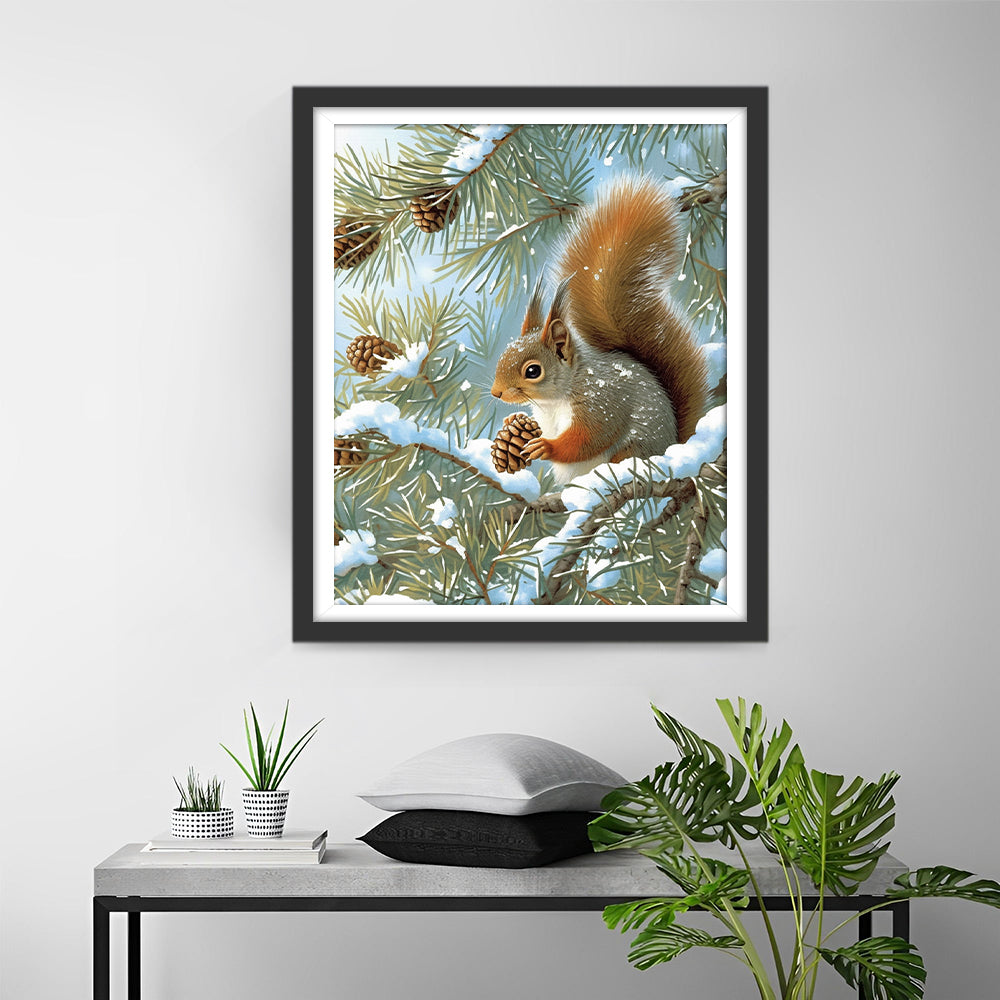 Eekhoorn in een Cederboom Diamond Painting