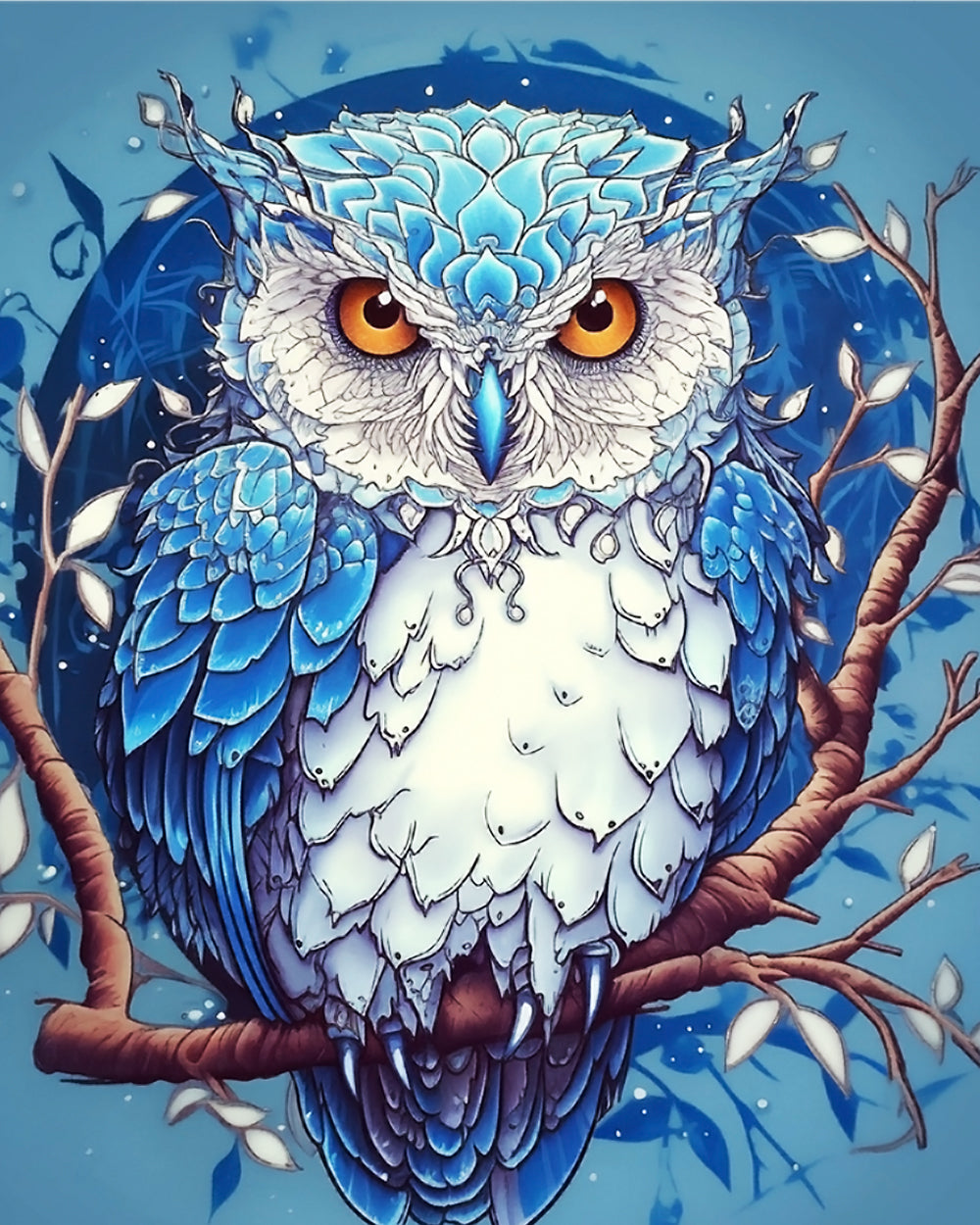 Een Blauwe en Witte Uil Diamond Painting