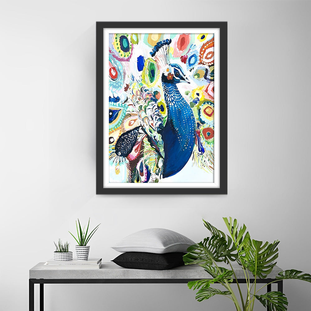 Een Blauwe Pauw en Kleurrijke Oogstengels Diamond Painting