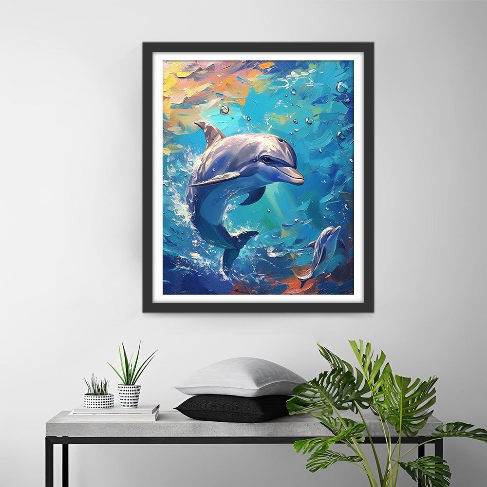 Een Blije Dolfijn in de Zee Diamond Painting