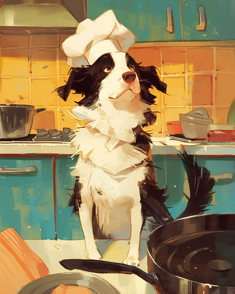 Een Border Collie met een Koksmuts Diamond Painting