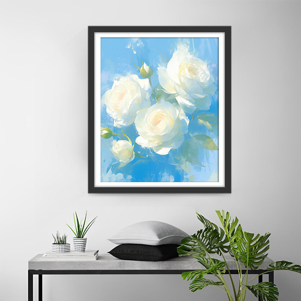 Een Bos Witte Rozen Diamond Painting