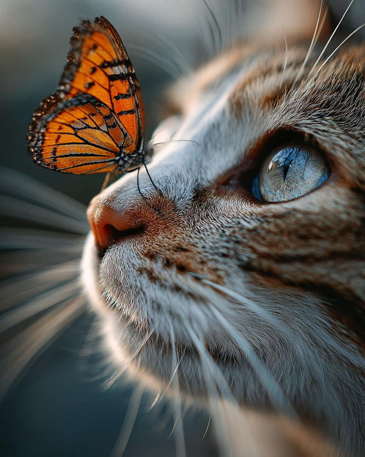 Een Bruine Vlinder die op de Neus van de Kat Landt Diamond Painting