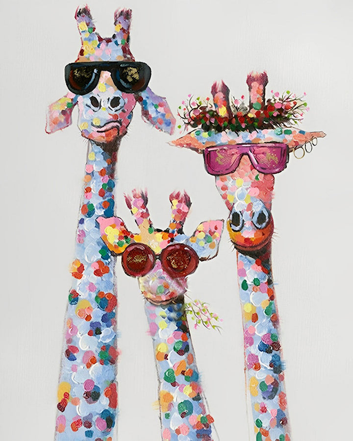 Een Familie van Drie Giraffen met Zonnebrillen Diamond Painting