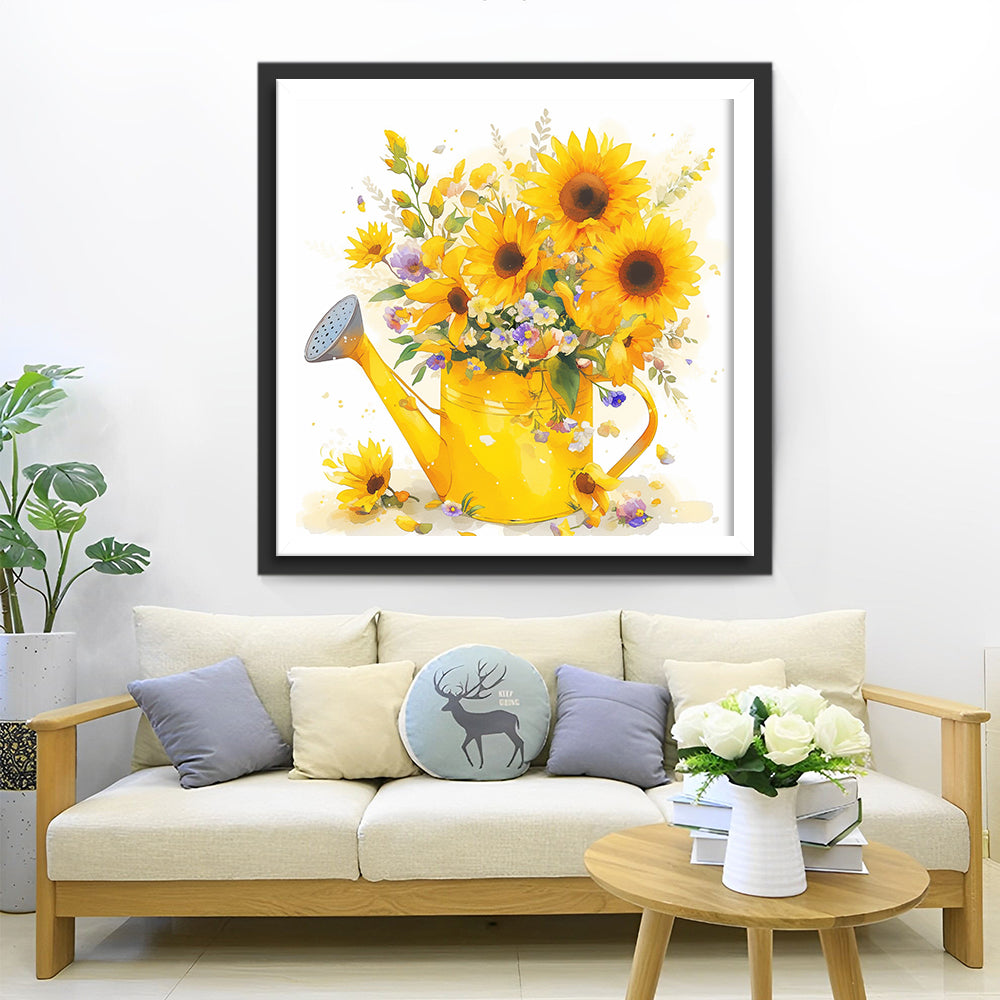 Een Gele Gieter Gevuld met Zonnebloemen Diamond Painting