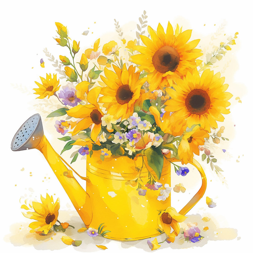 Een Gele Gieter Gevuld met Zonnebloemen Diamond Painting