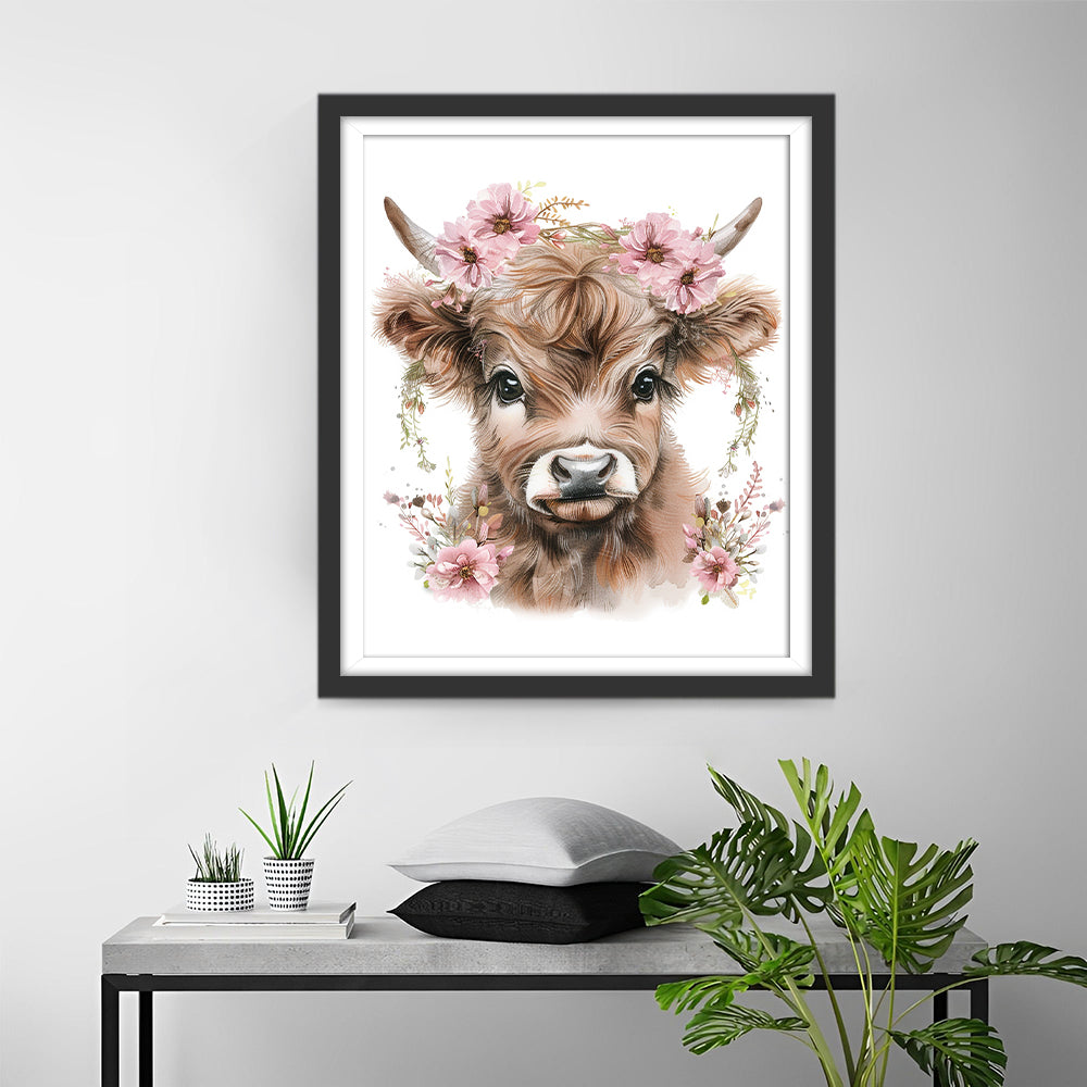 Een Kalf met een Roze Kroon Diamond Painting