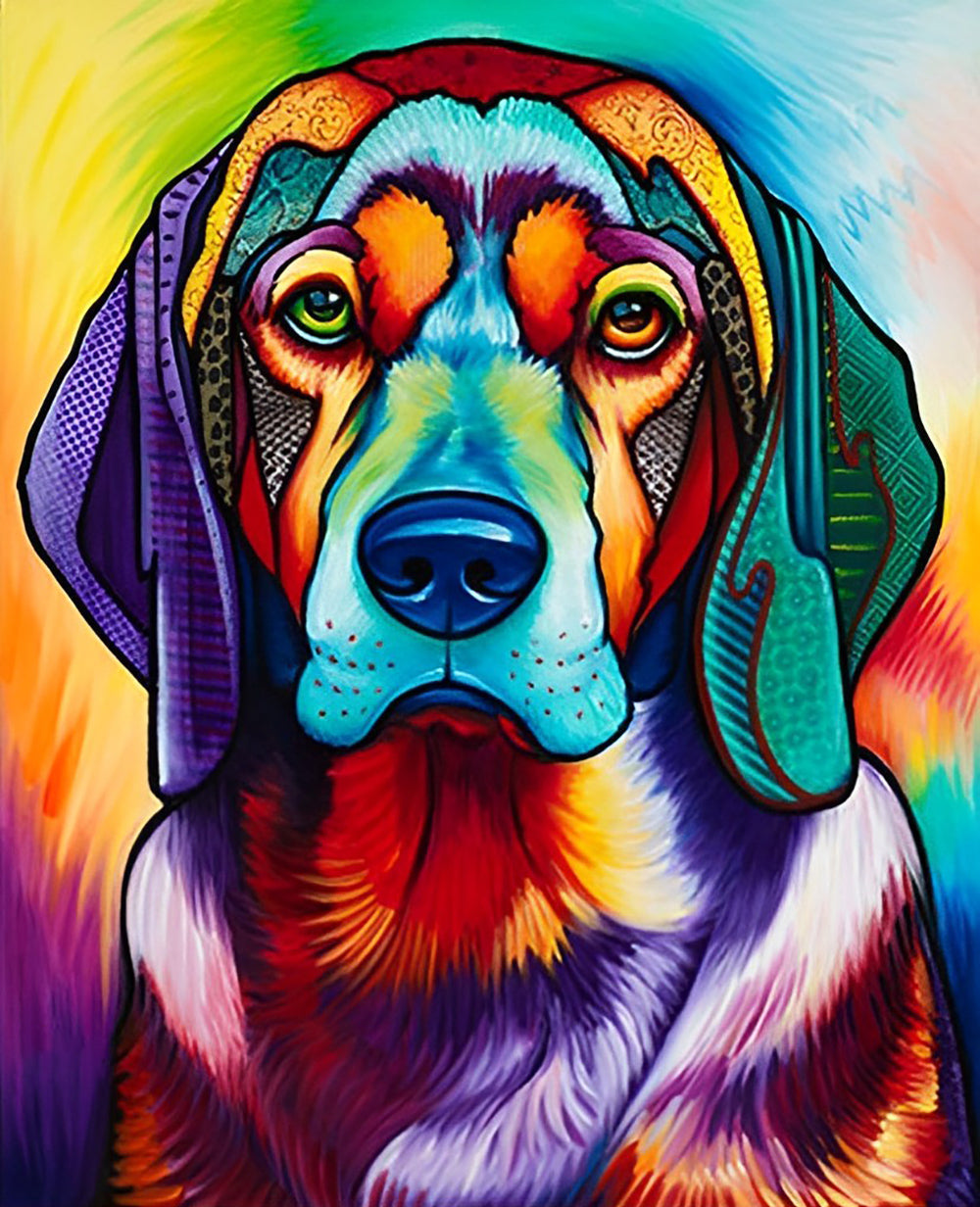 Een Kleurrijke Hond met een Gladde Vacht Diamond Painting