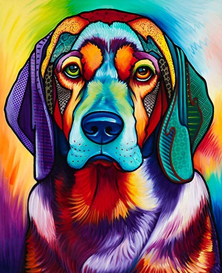 Een Kleurrijke Hond met een Gladde Vacht Diamond Painting