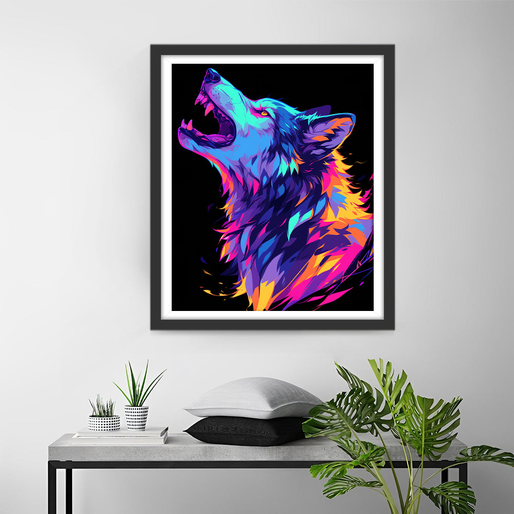 Een Kleurrijke Wolf Huilt Diamond Painting