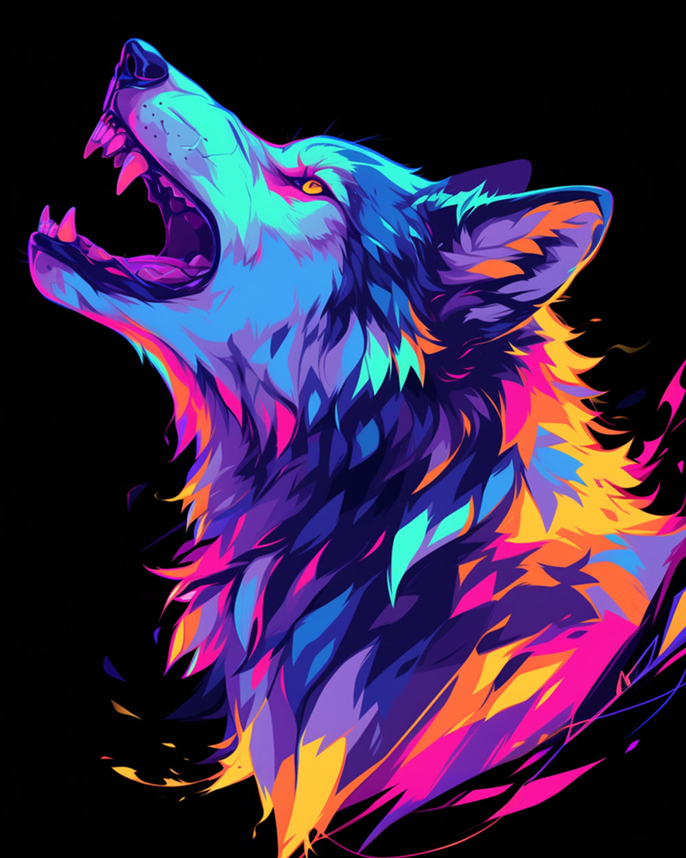 Een Kleurrijke Wolf Huilt Diamond Painting