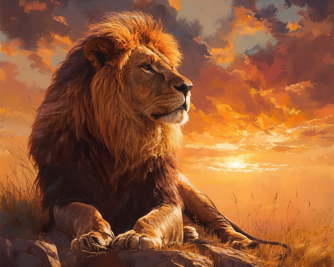 Een Leeuw in de Avondzon Diamond Painting
